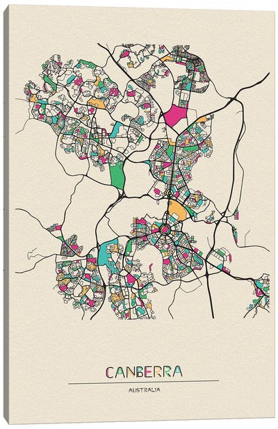 Canberra, Australia Map Canvas Art Print - City Maps