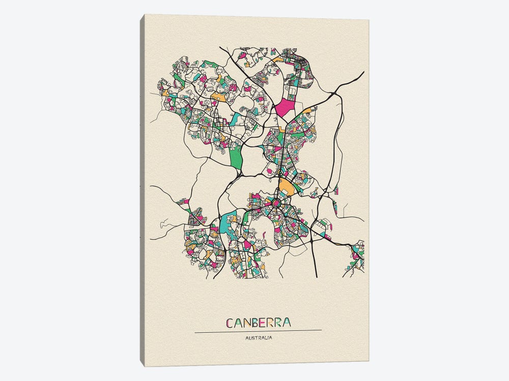 Canberra, Australia Map by Ayse Deniz Akerman 1-piece Canvas Print