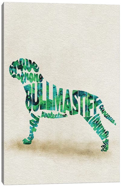 Bullmastiff Canvas Art Print - Typographic Dogs