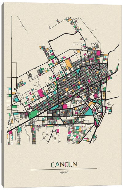 Cancun, Mexico Map Canvas Art Print - City Maps