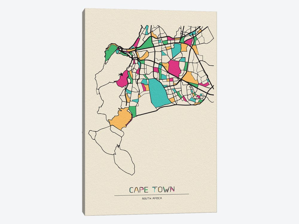 Cape Town, South Africa Map by Ayse Deniz Akerman 1-piece Canvas Art