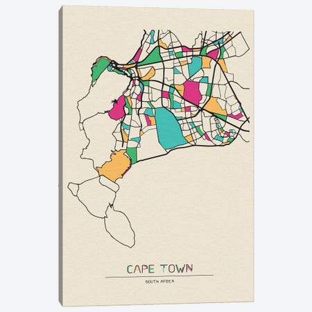 Cape Town, South Africa Map Canvas Print #ADA191} by Ayse Deniz Akerman Canvas Art Print