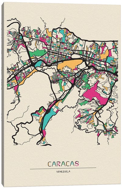 Caracas, Venezuela Map Canvas Art Print - City Maps
