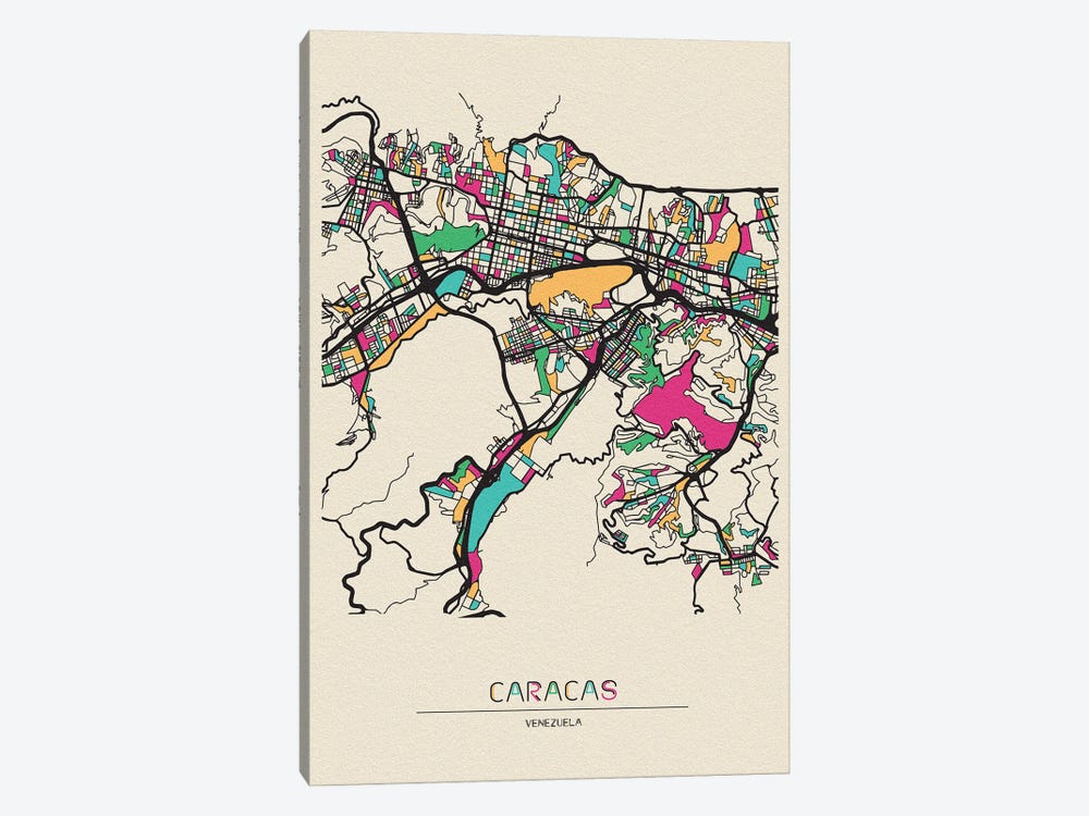 Caracas, Venezuela Map by Ayse Deniz Akerman 1-piece Art Print