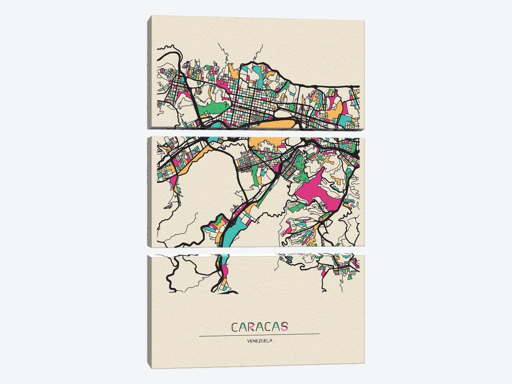 Caracas, Venezuela Map by Ayse Deniz Akerman 3-piece Art Print