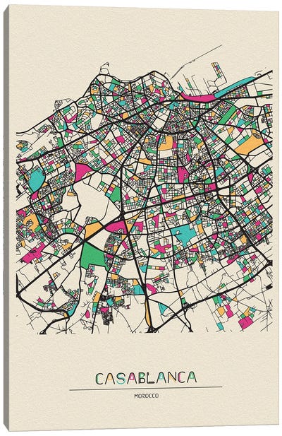 Casablanca, Morocco Map Canvas Art Print - Ayse Deniz Akerman