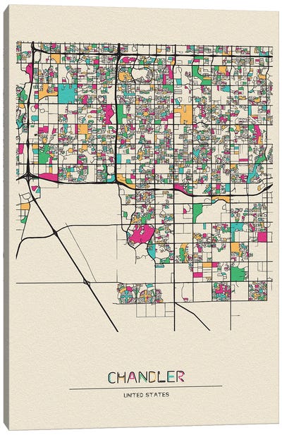 Chandler, Arizona Map Canvas Art Print - City Maps