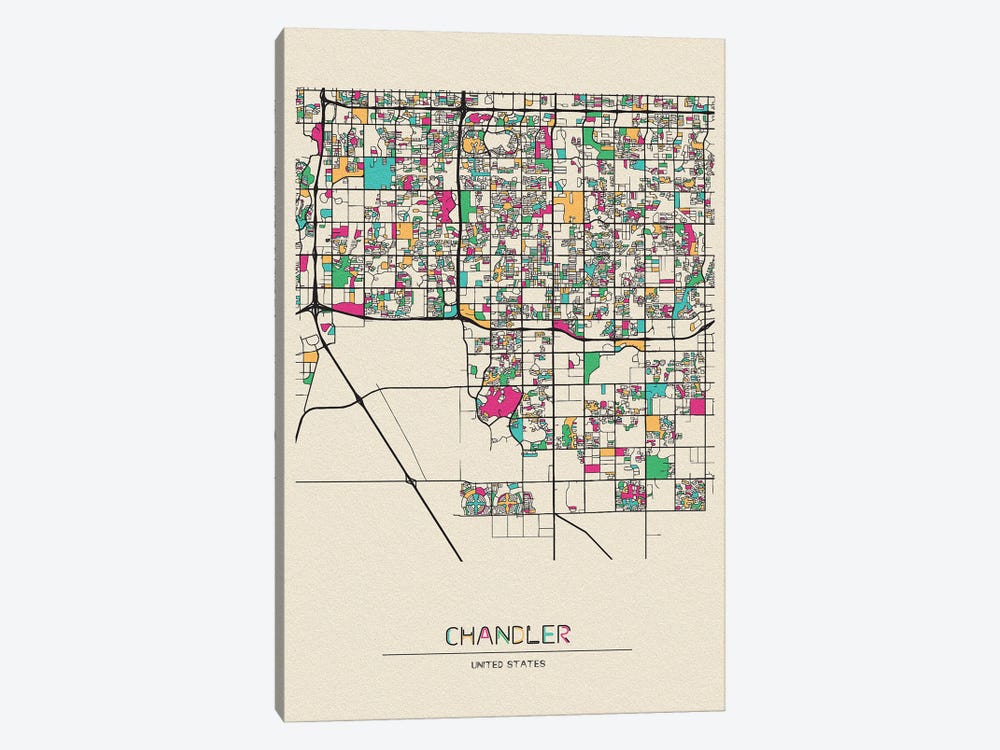 Chandler, Arizona Map by Ayse Deniz Akerman 1-piece Canvas Print