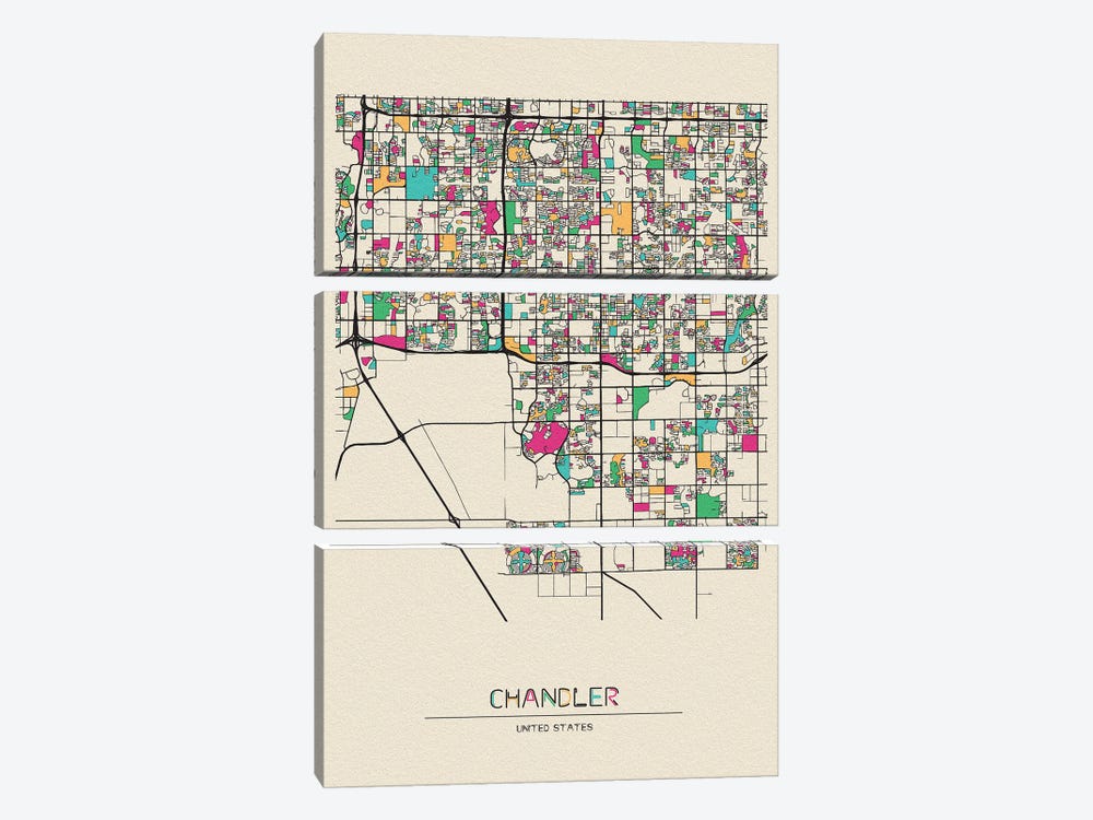 Chandler, Arizona Map by Ayse Deniz Akerman 3-piece Art Print
