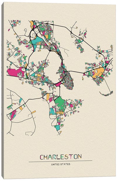 Charleston, South Carolina Map Canvas Art Print - Ayse Deniz Akerman