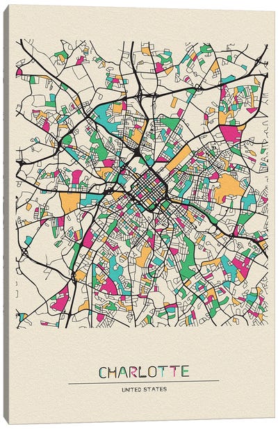 Charlotte, North Carolina Map Canvas Art Print - City Maps