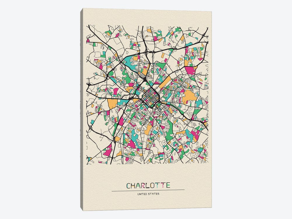 Charlotte, North Carolina Map by Ayse Deniz Akerman 1-piece Art Print
