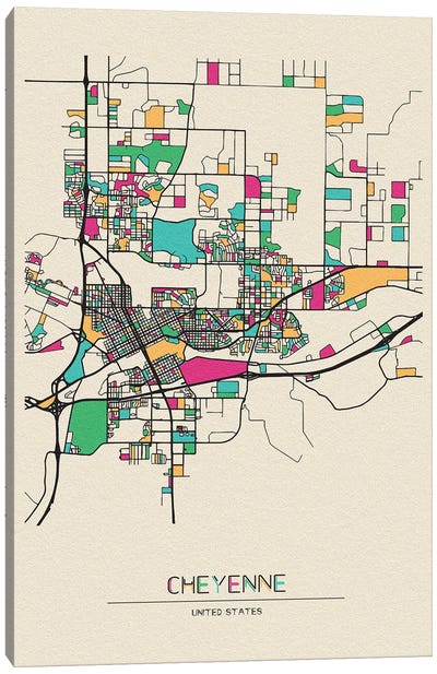 Cheyenne, Wyoming Map Canvas Art Print - City Maps