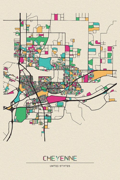 Cheyenne, Wyoming Map by Ayse Deniz Akerman wall art