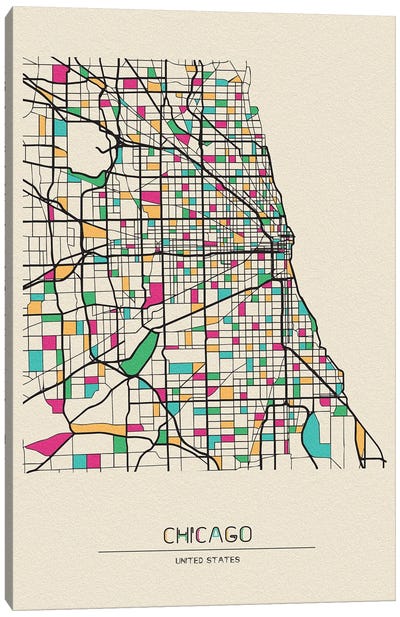Chicago, Illinois Map Canvas Art Print - Ayse Deniz Akerman