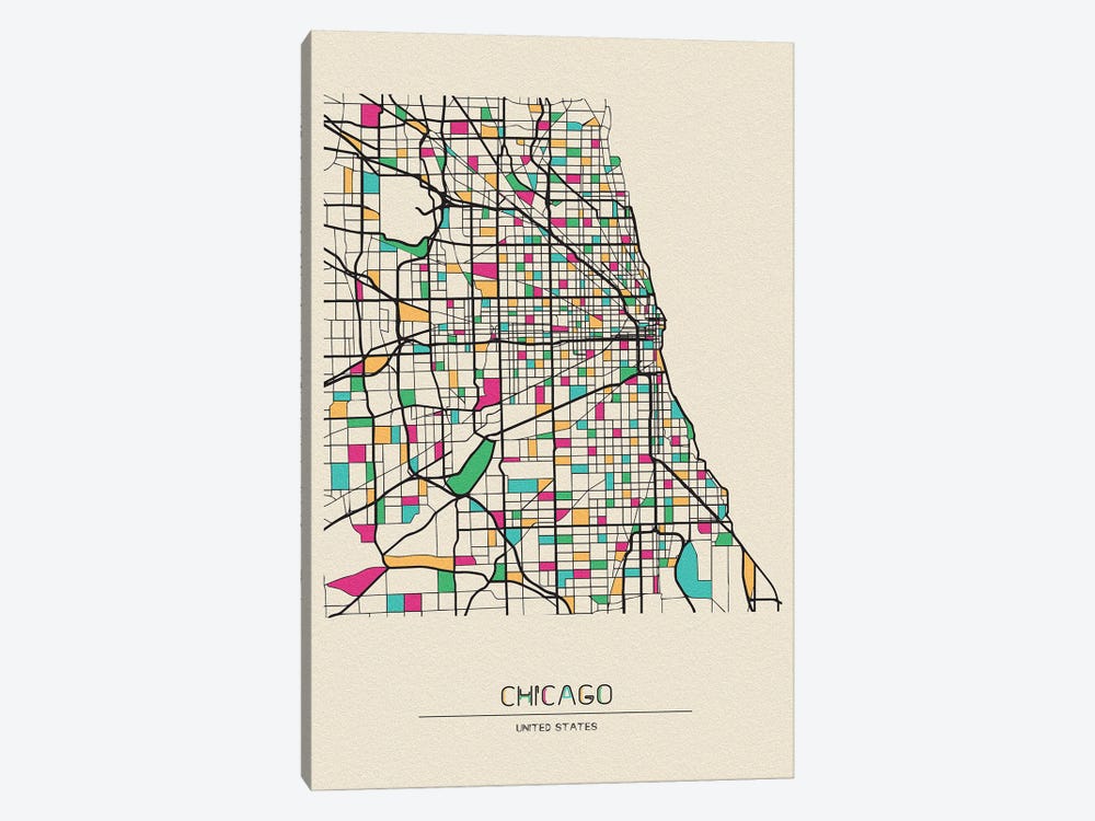 Chicago, Illinois Map by Ayse Deniz Akerman 1-piece Art Print