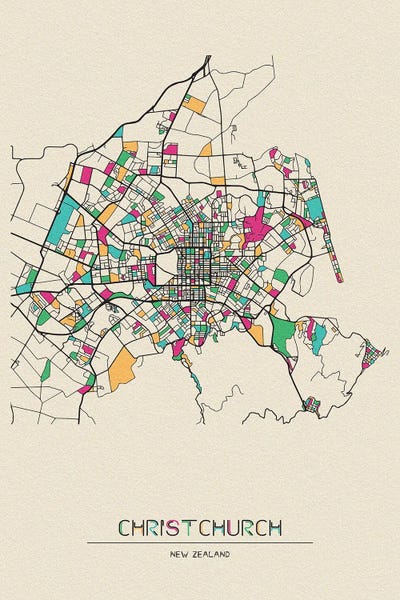 Ayse Deniz Akerman: Christchurch, New Zealand Map by Ayse Deniz Akerman