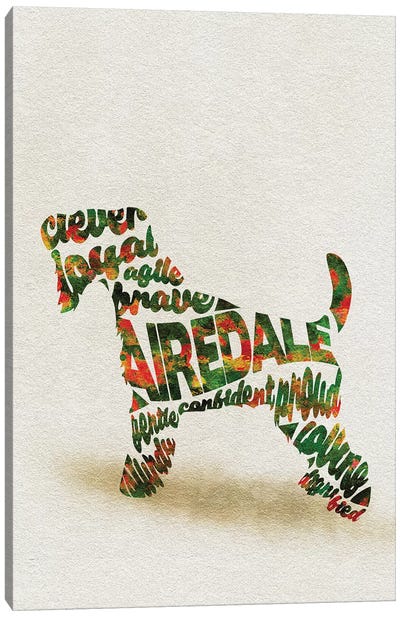 Airedale Terrier Canvas Art Print - Typographic Dogs