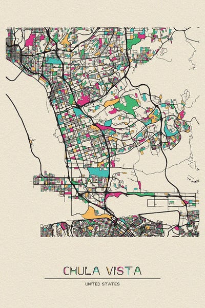 Chula Vista, California Map by Ayse Deniz Akerman canvas print