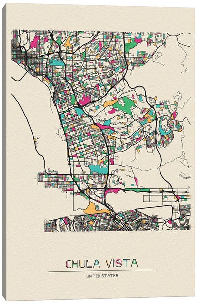 Chula Vista, California Map Canvas Art Print - City Maps