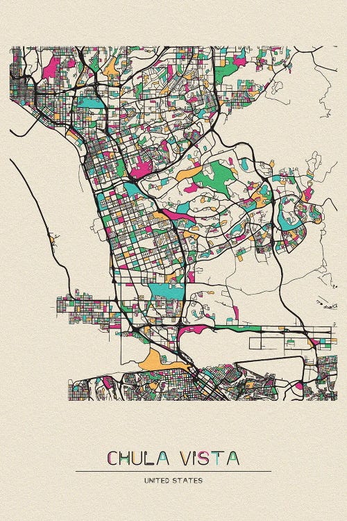 Chula Vista, California Map by Ayse Deniz Akerman wall art