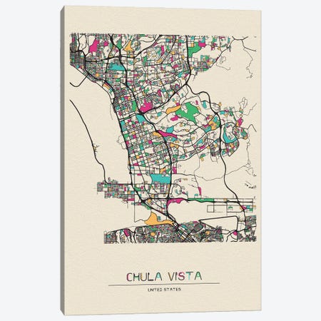 Chula Vista, California Map Canvas Print #ADA200} by Ayse Deniz Akerman Canvas Art Print