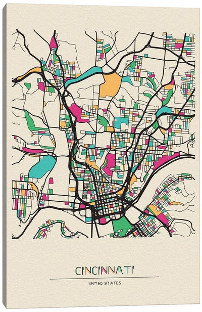 Cincinnati, Ohio Map Canvas Art Print - Cincinnati Art