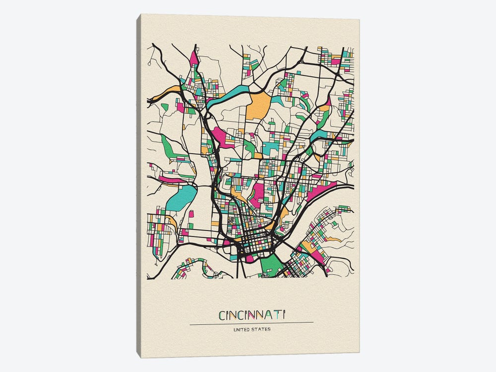 Cincinnati, Ohio Map by Ayse Deniz Akerman 1-piece Art Print