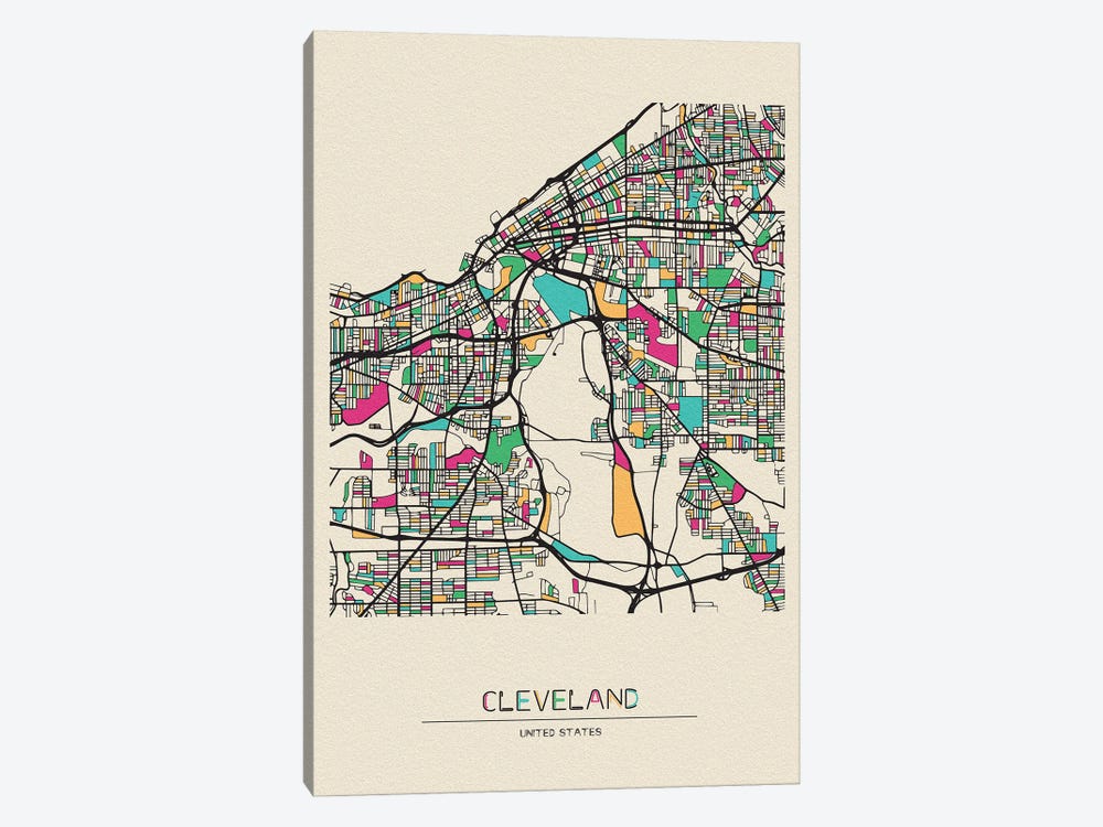 Cleveland, Ohio Map by Ayse Deniz Akerman 1-piece Canvas Art