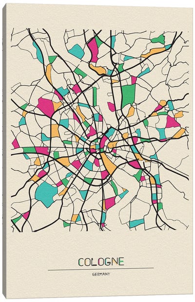 Cologne, Germany Map Canvas Art Print - City Maps