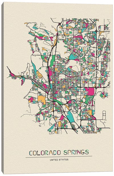 Colorado Springs, Colorado Map Canvas Art Print - Ayse Deniz Akerman