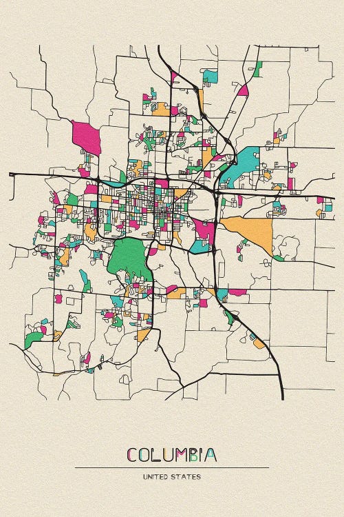Columbia, Missouri Map by Ayse Deniz Akerman wall art