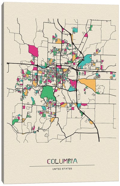 Columbia, Missouri Map Canvas Art Print - Missouri Art