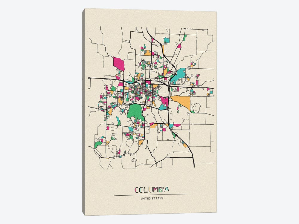 Columbia, Missouri Map by Ayse Deniz Akerman 1-piece Art Print