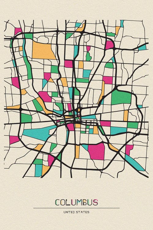 Columbus, Ohio Map by Ayse Deniz Akerman wall art