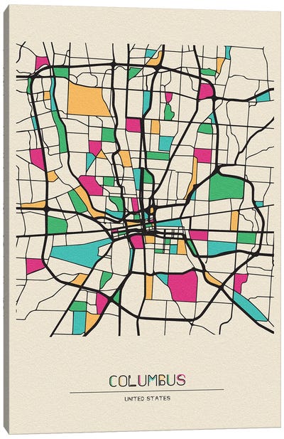 Columbus, Ohio Map Canvas Art Print - City Maps