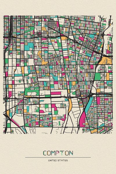 Compton, California Map by Ayse Deniz Akerman art print