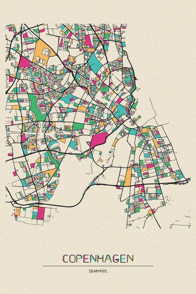 Copenhagen, Denmark Map by Ayse Deniz Akerman canvas print