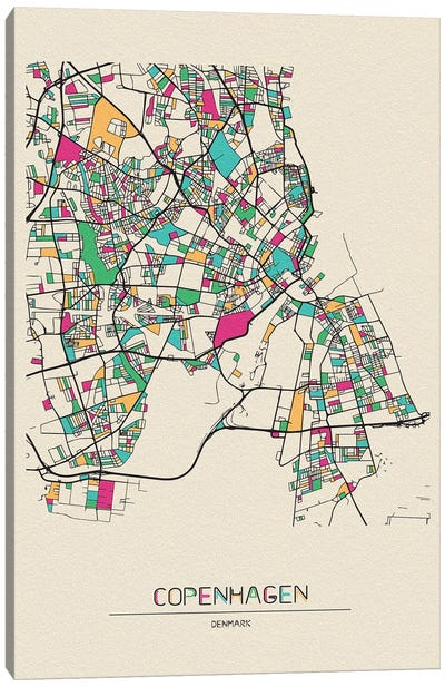 Copenhagen, Denmark Map Canvas Art Print - City Maps