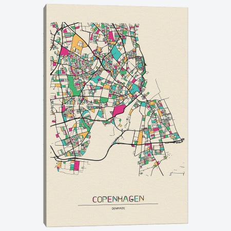 Copenhagen, Denmark Map Canvas Print #ADA208} by Ayse Deniz Akerman Art Print