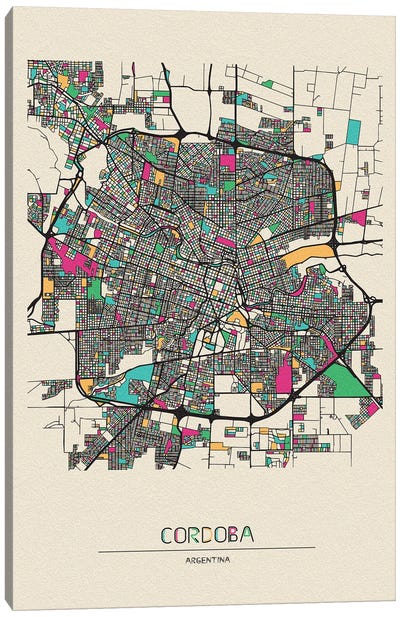 Cordoba, Argentina Map Canvas Art Print