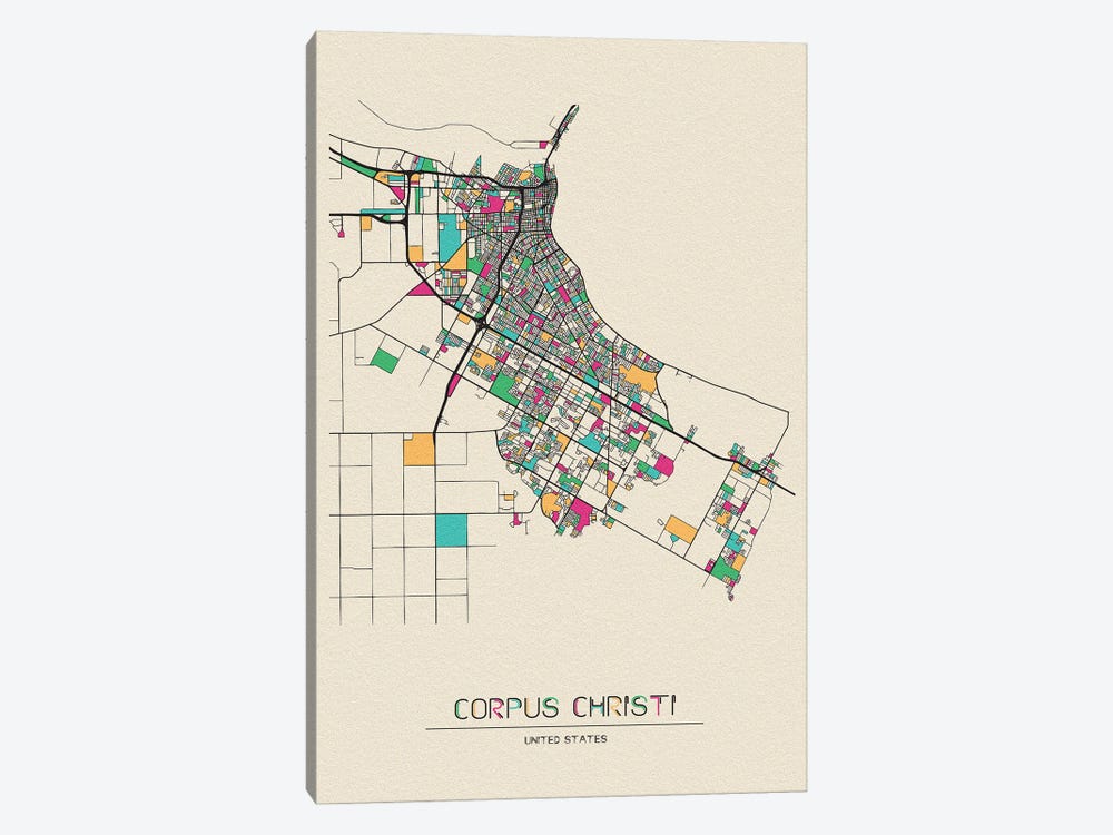 Corpus Christi, Texas Map by Ayse Deniz Akerman 1-piece Art Print