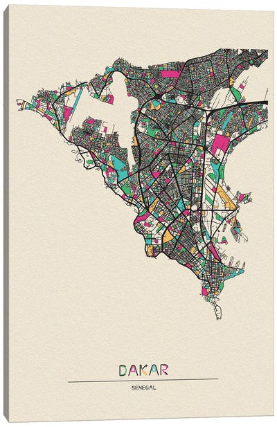 Dakar, Senegal Map Canvas Art Print - City Maps