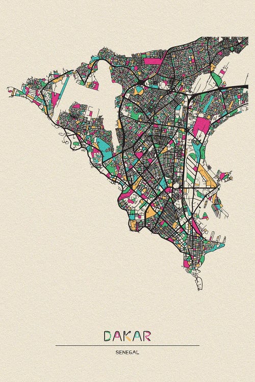 Dakar, Senegal Map by Ayse Deniz Akerman wall art