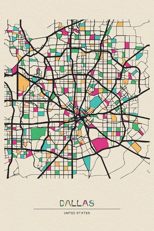 Dallas, Texas Map by Ayse Deniz Akerman wall art