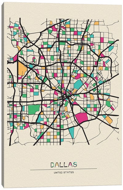 Dallas, Texas Map Canvas Art Print - Ayse Deniz Akerman
