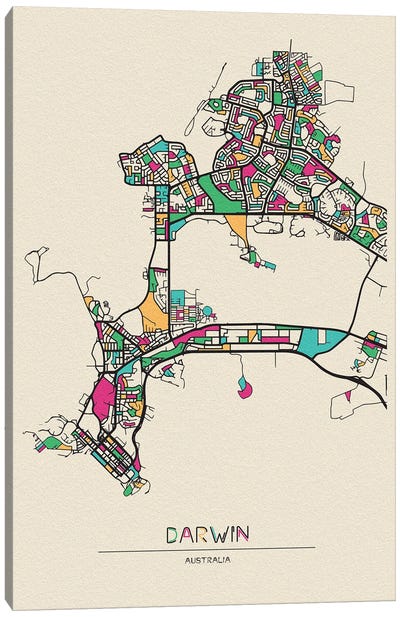 Darwin, Australia Map Canvas Art Print - City Maps