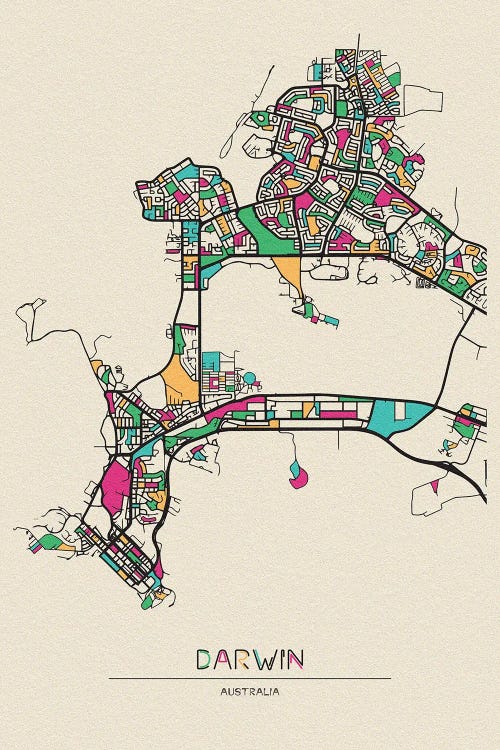 Darwin, Australia Map by Ayse Deniz Akerman wall art