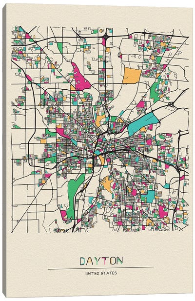 Dayton, Ohio Map Canvas Art Print - Ohio Art