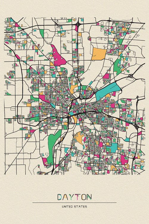 Dayton, Ohio Map by Ayse Deniz Akerman wall art